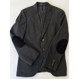 Hugo Boss 36S Virgin Wool Blazer Black Elbow Patch Single Breasted Sport Coat S